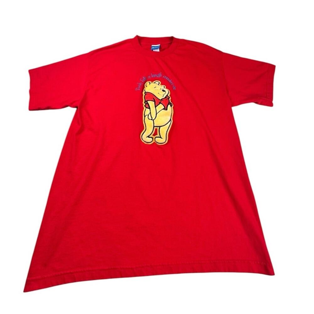 Vintage 90s Disney Winnie The Pooh T Shirt XL Red Cartoon Embroidered Made USA